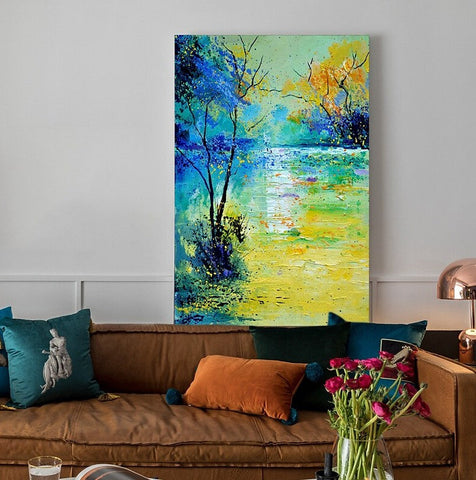 Forest Tree by the Lake Painting, Abstract Landscape Painting, Canvas Painting Landscape, Paintings for Living Room, Simple Modern Acrylic Paintings,-artworkcanvas