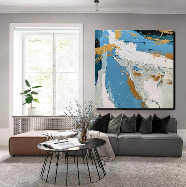 Abstrct Acrylic Paintings, Living Room Acrylic Wall Art Ideas, Blue Modern Abstract Paintings, Heavy Texture Canvas Art, Buy Art Online-artworkcanvas