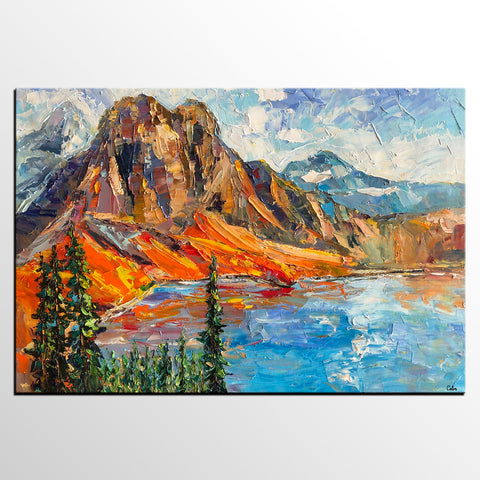 Abstract Mountain Painting, Mountain Landscape Painting, Original Oil Painting on Canvas, Landsacape Paintings for Living Room-artworkcanvas