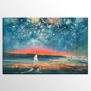 Abstract Painting, Starry Night Sky Painting, Bedroom Wall Art, Canvas Art Painting, Art on Canvas-artworkcanvas
