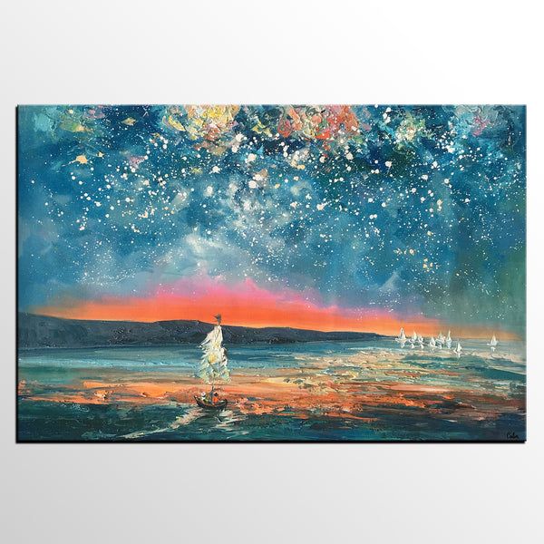 Abstract Painting, Starry Night Sky Painting, Bedroom Wall Art, Canvas Art Painting, Art on Canvas-artworkcanvas