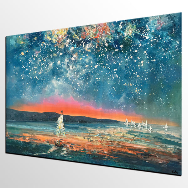 Abstract Painting, Starry Night Sky Painting, Bedroom Wall Art, Canvas Art Painting, Art on Canvas-artworkcanvas