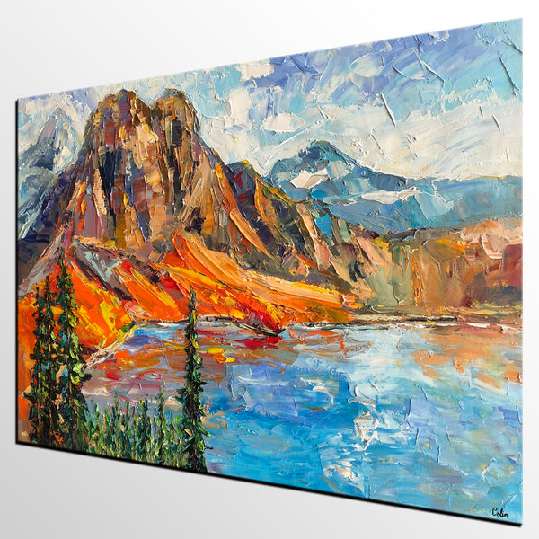 Abstract Mountain Painting, Mountain Landscape Painting, Original Oil Painting on Canvas, Landsacape Paintings for Living Room-artworkcanvas