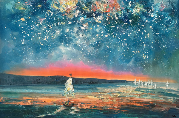 Abstract Painting, Starry Night Sky Painting, Bedroom Wall Art, Canvas Art Painting, Art on Canvas-artworkcanvas