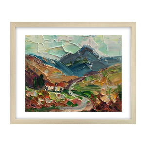 Heavy Texture Oil Painting, Mountain Village Landscape Painting, Small Oil Painting, Original Artwork, 8X10 inch-artworkcanvas