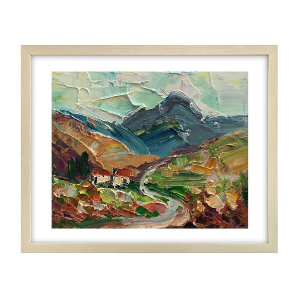 Heavy Texture Oil Painting, Mountain Village Landscape Painting, Small Oil Painting, Original Artwork, 8X10 inch-artworkcanvas