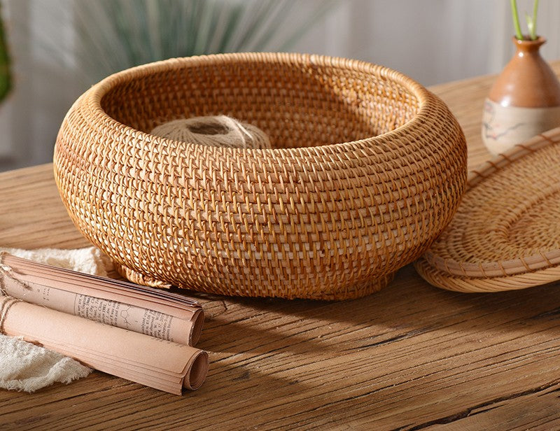 Rustic Basket, Vietnam Handmade Storage Basket, Woven Basket with Cover –  artworkcanvas