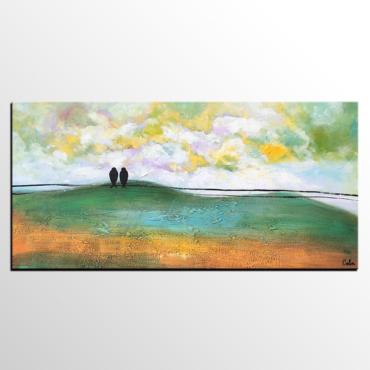 Abstract Canvas Painting, Wall Art Painting, Canvas Painting for Living Room, Wedding Gift, Love Birds Painting, Acrylic Abstract Painting-artworkcanvas