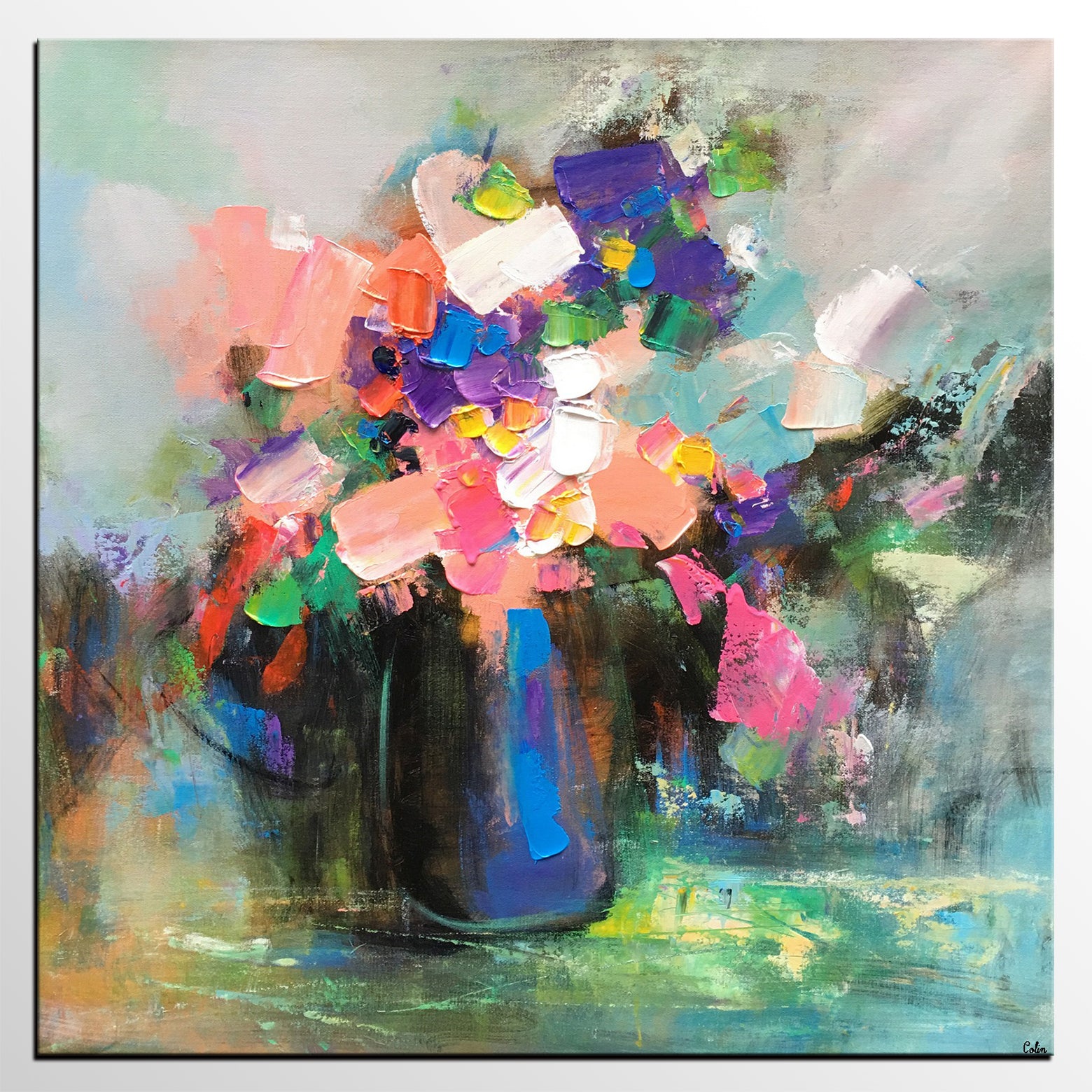 Living Room Wall Art, Flower Still Life Painting, Original Wall Art, Floral Painting, Custom Large Artwork-artworkcanvas