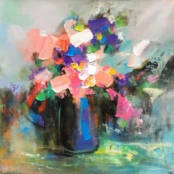 Living Room Wall Art, Flower Still Life Painting, Original Wall Art, Floral Painting, Custom Large Artwork-artworkcanvas