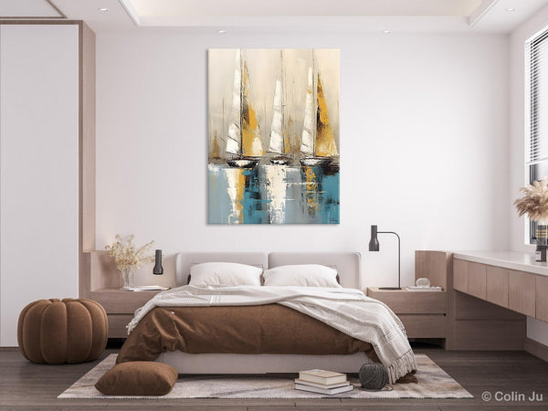 Large Painting Ideas for Living Room, Large Original Canvas Art for Bedroom, Sail Boat Canvas Painting, Modern Abstract Wall Art Paintings-artworkcanvas