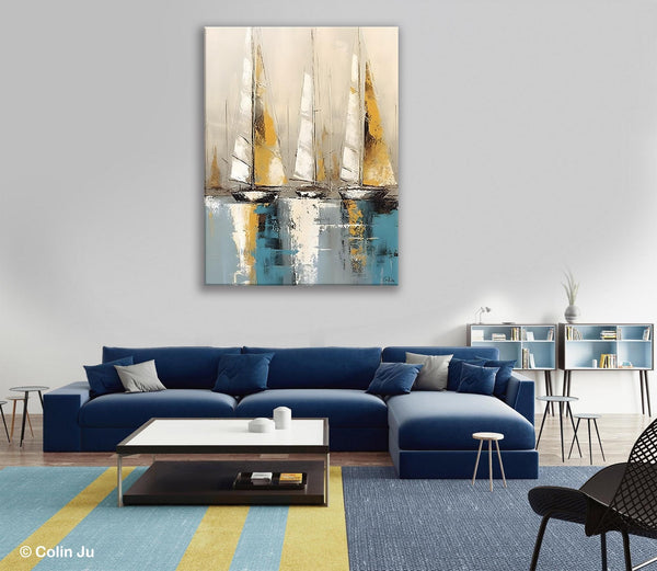 Large Painting Ideas for Living Room, Large Original Canvas Art for Bedroom, Sail Boat Canvas Painting, Modern Abstract Wall Art Paintings-artworkcanvas
