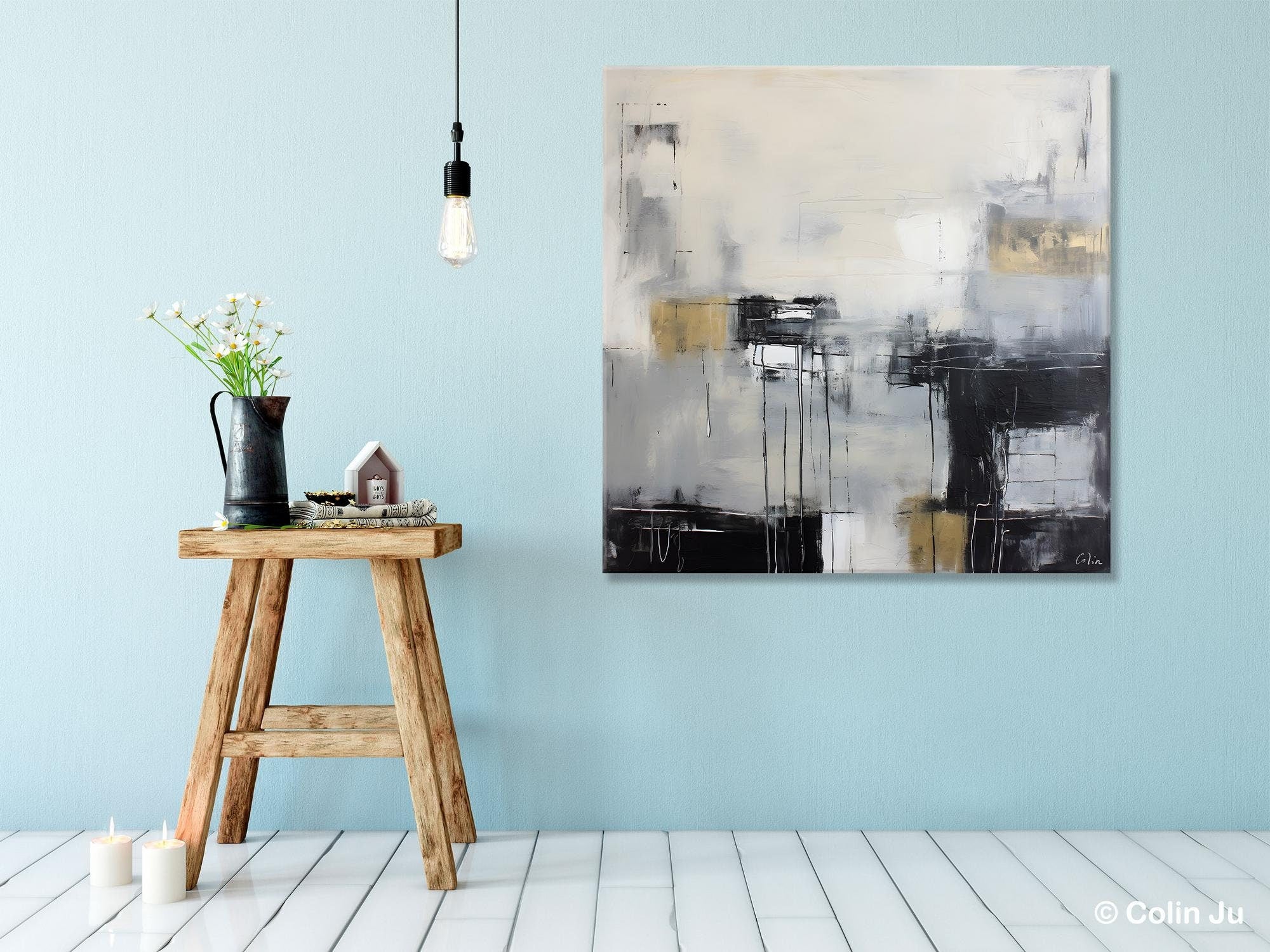 Modern Acrylic Artwork, Contemporary Canvas Artwork, Original Modern Wall Art, Black Canvas Paintings, Large Abstract Painting for Bedroom-artworkcanvas