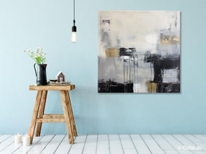 Modern Acrylic Artwork, Contemporary Canvas Artwork, Original Modern Wall Art, Black Canvas Paintings, Large Abstract Painting for Bedroom-artworkcanvas