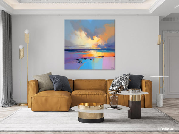 Sunrise Landscape Acrylic Art, Landscape Canvas Art, Original Abstract Art, Hand Painted Canvas Art, Large Abstract Painting for Living Room-artworkcanvas