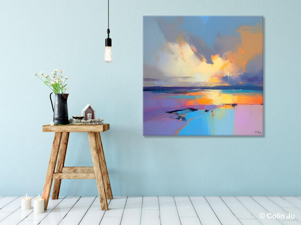 Sunrise Landscape Acrylic Art, Landscape Canvas Art, Original Abstract Art, Hand Painted Canvas Art, Large Abstract Painting for Living Room-artworkcanvas