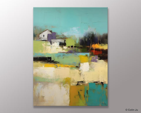 Landscape Canvas Paintings for Dining Room, Extra Large Modern Wall Art, Acrylic Painting on Canvas, Original Landscape Abstract Painting-artworkcanvas
