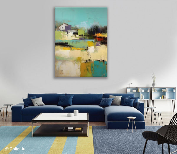 Landscape Canvas Paintings for Dining Room, Extra Large Modern Wall Art, Acrylic Painting on Canvas, Original Landscape Abstract Painting-artworkcanvas