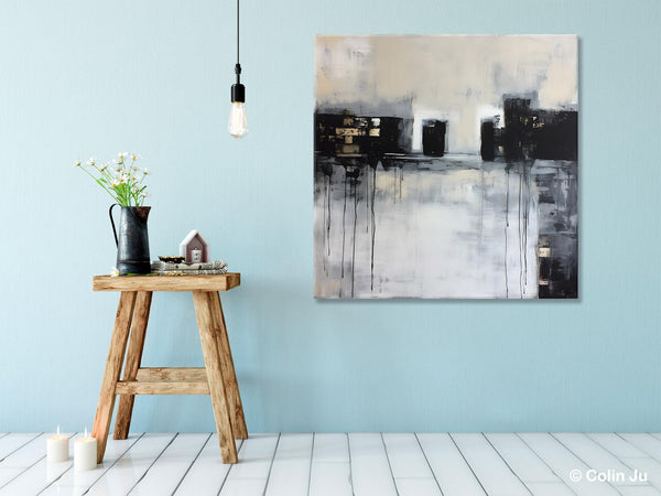 Contemporary Canvas Art, Black Acrylic Artwork, Original Abstract Wall Art, Hand Painted Canvas Art, Extra Large Abstract Painting for Sale-artworkcanvas