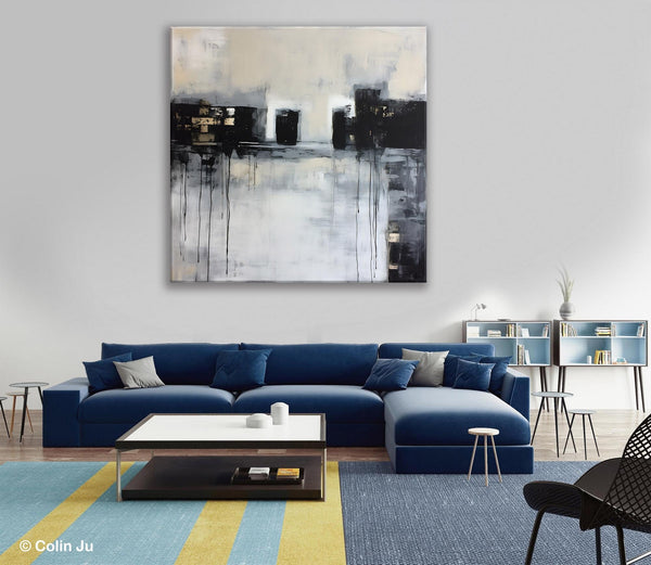 Contemporary Canvas Art, Black Acrylic Artwork, Original Abstract Wall Art, Hand Painted Canvas Art, Extra Large Abstract Painting for Sale-artworkcanvas