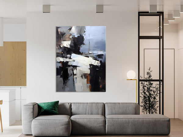 Black Original Canvas Art, Contemporary Acrylic Painting on Canvas, Large Wall Art Painting for Bedroom, Oversized Modern Abstract Paintings-artworkcanvas