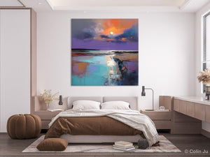 Landscape Canvas Art, Sunrise Landscape Acrylic Art, Original Abstract Art, Hand Painted Canvas Art, Large Abstract Painting for Living Room-artworkcanvas