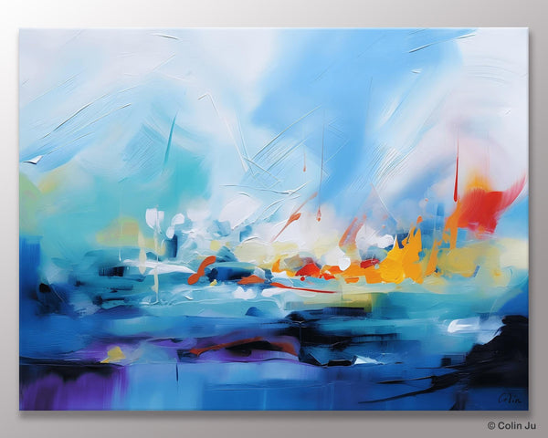 Hand Painted Canvas Art, Blue Original Wall Art Painting for Bedroom, Extra Large Modern Canvas Paintings, Acrylic Paintings on Canvas-artworkcanvas