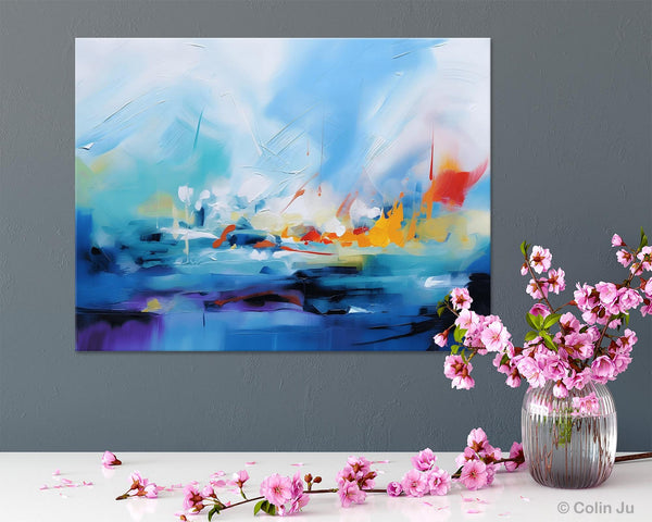 Hand Painted Canvas Art, Blue Original Wall Art Painting for Bedroom, Extra Large Modern Canvas Paintings, Acrylic Paintings on Canvas-artworkcanvas