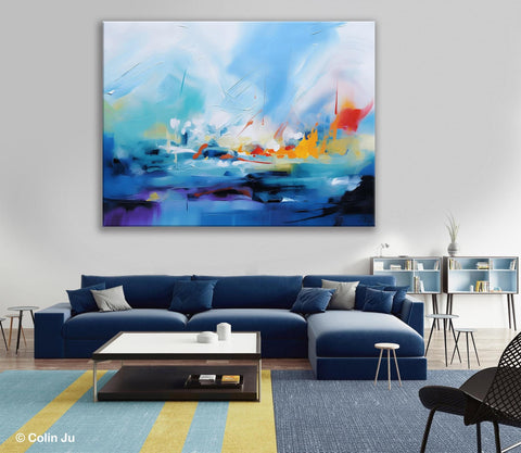 Hand Painted Canvas Art, Blue Original Wall Art Painting for Bedroom, Extra Large Modern Canvas Paintings, Acrylic Paintings on Canvas-artworkcanvas