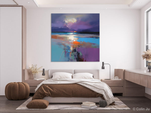 Original Abstract Art, Hand Painted Canvas Art, Landscape Canvas Art, Sunrise Landscape Acrylic Art, Large Abstract Painting for Living Room-artworkcanvas