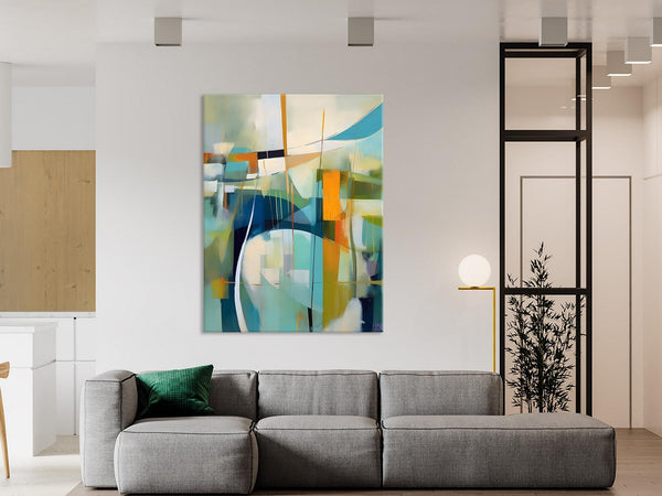 Large Geometric Abstract Painting, Acrylic Painting on Canvas, Landscape Canvas Paintings for Bedroom, Original Landscape Abstract Painting-artworkcanvas