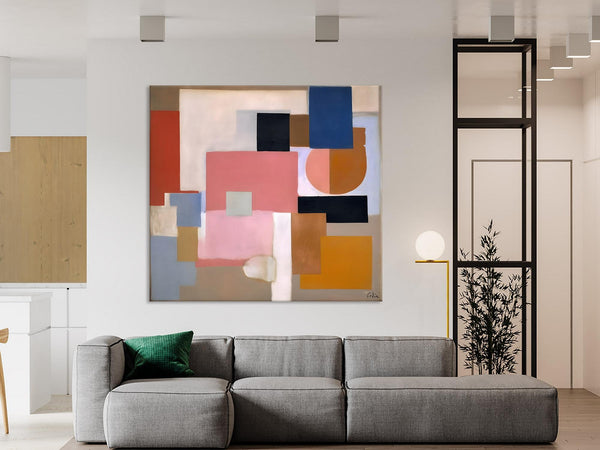 Geometric Abstract Art, Original Abstract Wall Art, Contemporary Acrylic Paintings, Hand Painted Canvas Art, Large Abstract Art for Bedroom-artworkcanvas