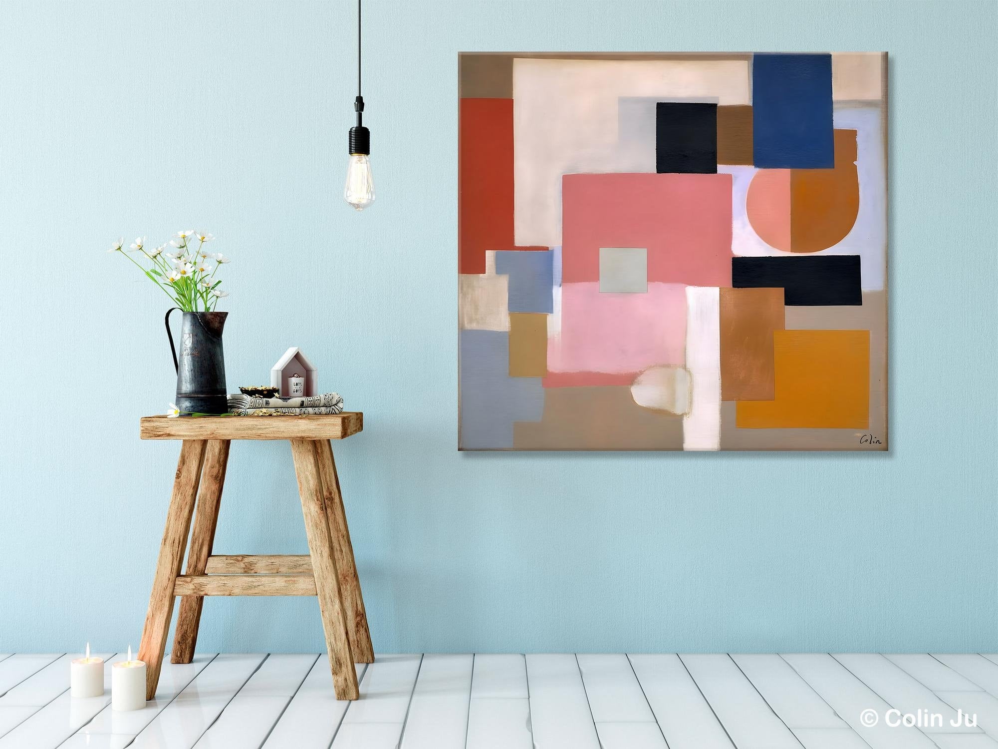 Geometric Abstract Art, Original Abstract Wall Art, Contemporary Acrylic Paintings, Hand Painted Canvas Art, Large Abstract Art for Bedroom-artworkcanvas