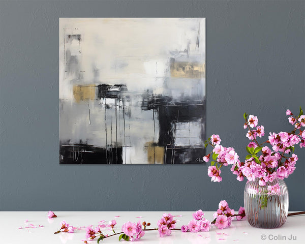 Modern Acrylic Artwork, Contemporary Canvas Artwork, Original Modern Wall Art, Black Canvas Paintings, Large Abstract Painting for Bedroom-artworkcanvas