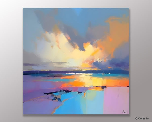 Sunrise Landscape Acrylic Art, Landscape Canvas Art, Original Abstract Art, Hand Painted Canvas Art, Large Abstract Painting for Living Room-artworkcanvas
