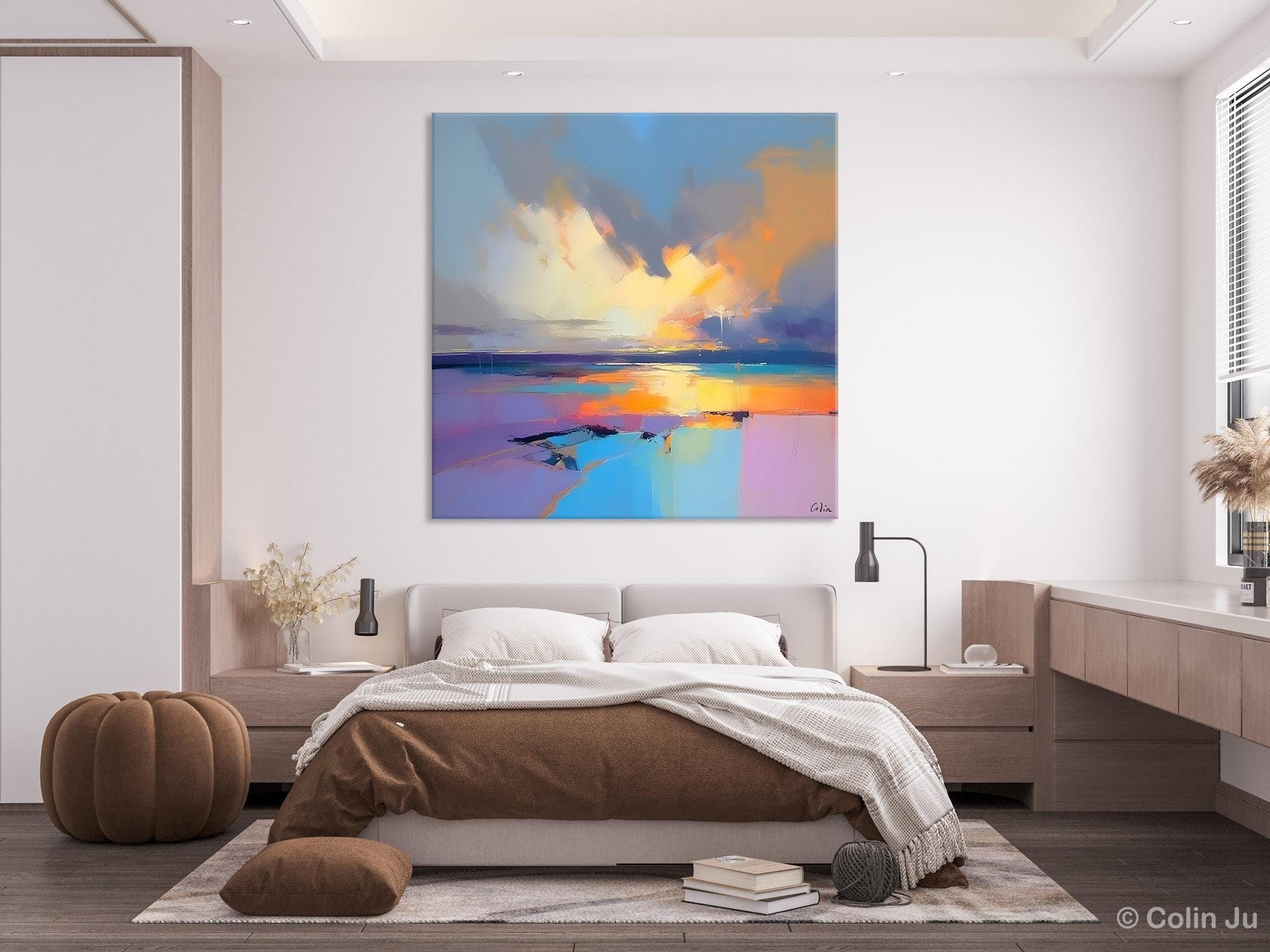 Sunrise Landscape Acrylic Art, Landscape Canvas Art, Original Abstract Art, Hand Painted Canvas Art, Large Abstract Painting for Living Room-artworkcanvas