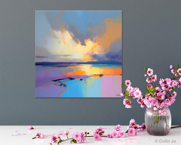 Sunrise Landscape Acrylic Art, Landscape Canvas Art, Original Abstract Art, Hand Painted Canvas Art, Large Abstract Painting for Living Room-artworkcanvas