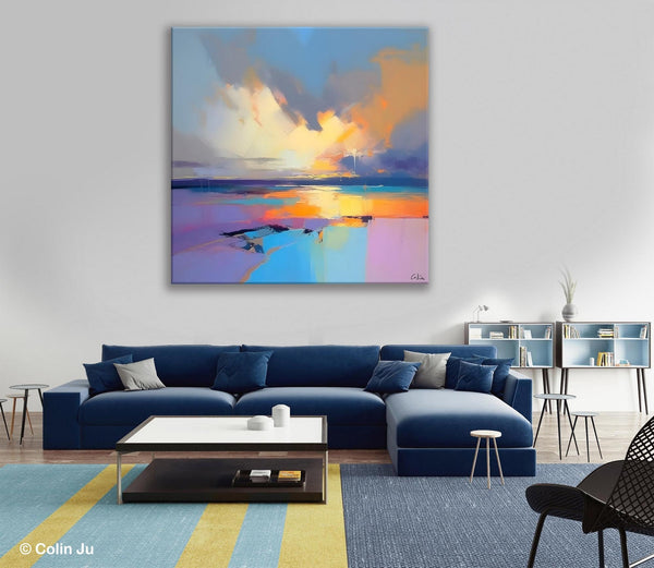 Sunrise Landscape Acrylic Art, Landscape Canvas Art, Original Abstract Art, Hand Painted Canvas Art, Large Abstract Painting for Living Room-artworkcanvas