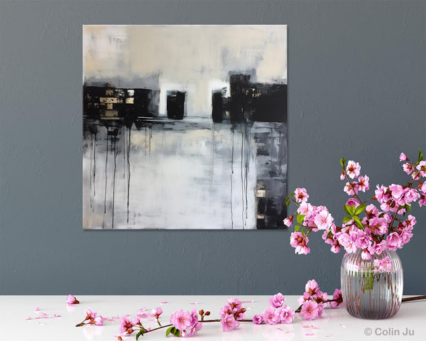 Contemporary Canvas Art, Black Acrylic Artwork, Original Abstract Wall Art, Hand Painted Canvas Art, Extra Large Abstract Painting for Sale-artworkcanvas