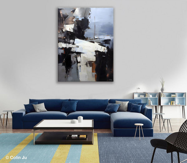 Black Original Canvas Art, Contemporary Acrylic Painting on Canvas, Large Wall Art Painting for Bedroom, Oversized Modern Abstract Paintings-artworkcanvas