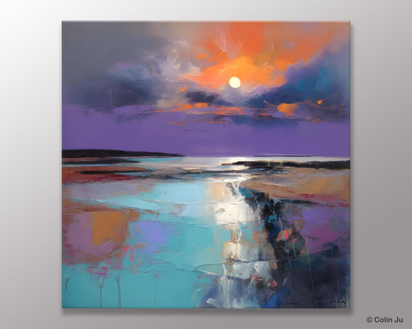 Landscape Canvas Art, Sunrise Landscape Acrylic Art, Original Abstract Art, Hand Painted Canvas Art, Large Abstract Painting for Living Room-artworkcanvas