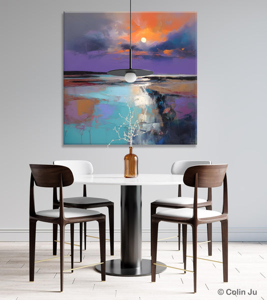 Landscape Canvas Art, Sunrise Landscape Acrylic Art, Original Abstract Art, Hand Painted Canvas Art, Large Abstract Painting for Living Room-artworkcanvas