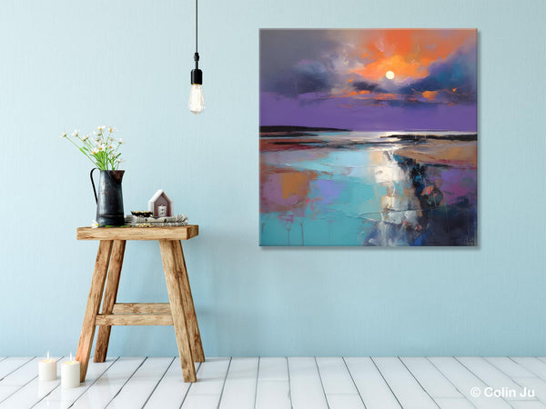 Landscape Canvas Art, Sunrise Landscape Acrylic Art, Original Abstract Art, Hand Painted Canvas Art, Large Abstract Painting for Living Room-artworkcanvas