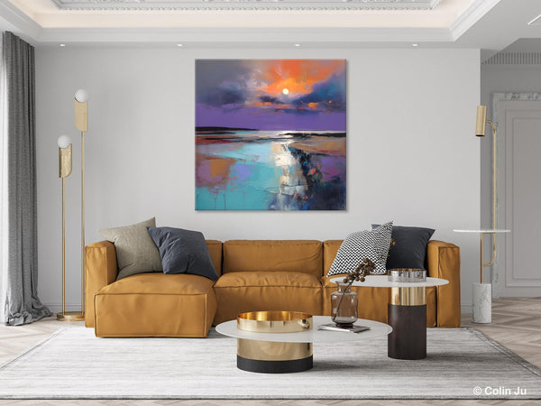 Landscape Canvas Art, Sunrise Landscape Acrylic Art, Original Abstract Art, Hand Painted Canvas Art, Large Abstract Painting for Living Room-artworkcanvas