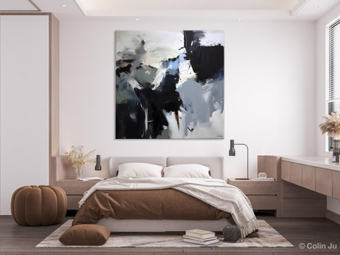 Extra Large Abstract Paintings for Dining Room, Black Modern Art Paintings, Original Modern Acrylic Artwork, Abstract Wall Art for Bedroom-artworkcanvas