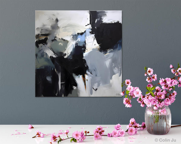 Extra Large Abstract Paintings for Dining Room, Black Modern Art Paintings, Original Modern Acrylic Artwork, Abstract Wall Art for Bedroom-artworkcanvas