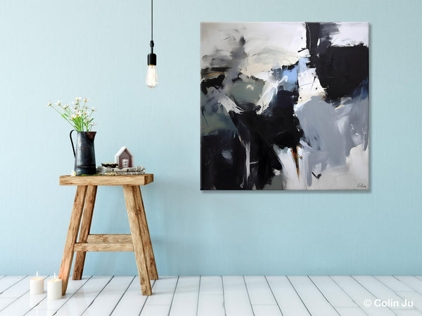 Extra Large Abstract Paintings for Dining Room, Black Modern Art Paintings, Original Modern Acrylic Artwork, Abstract Wall Art for Bedroom-artworkcanvas
