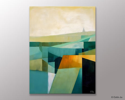 Landscape Canvas Paintings for Bedroom, Large Geometric Abstract Painting, Acrylic Painting on Canvas, Original Landscape Abstract Painting-artworkcanvas