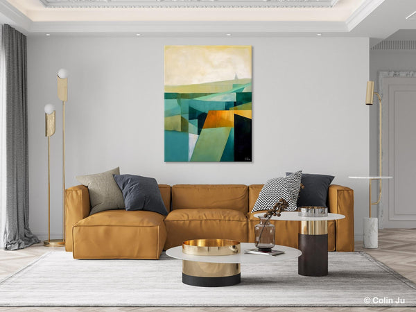 Landscape Canvas Paintings for Bedroom, Large Geometric Abstract Painting, Acrylic Painting on Canvas, Original Landscape Abstract Painting-artworkcanvas