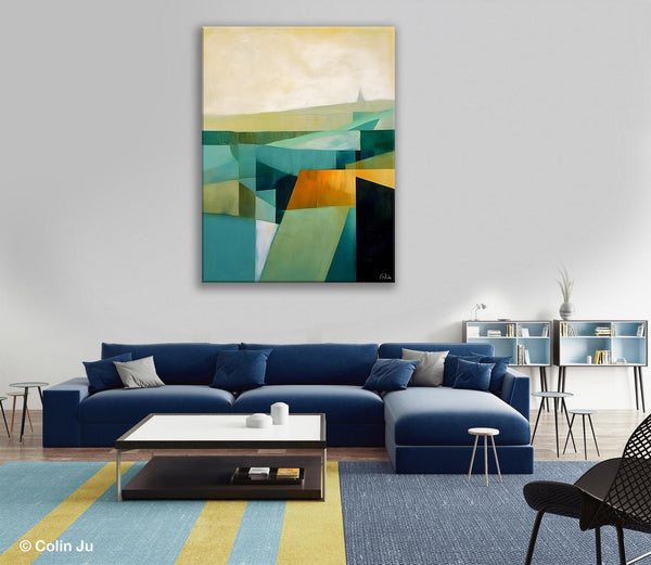 Landscape Canvas Paintings for Bedroom, Large Geometric Abstract Painting, Acrylic Painting on Canvas, Original Landscape Abstract Painting-artworkcanvas